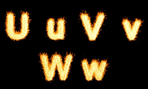 燃烧 u、 v、 w 字符 — 图库照片