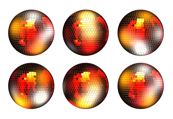 Koláž. rotující disco koule s odraženým odstíny nejsvětlejších — Stock fotografie