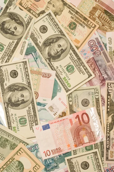 Доллары, евро, российские рубли - Деньги — стоковое фото