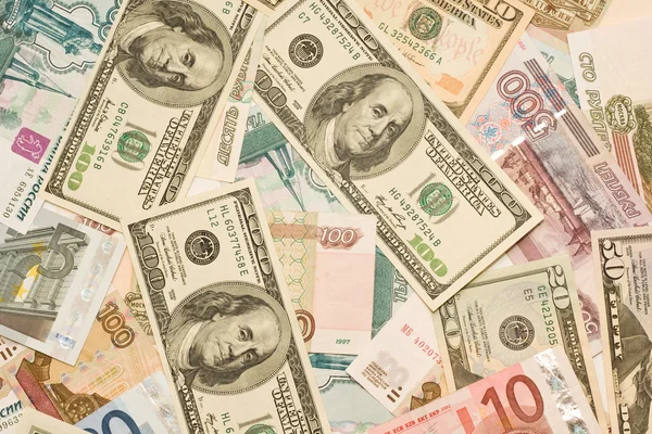 Dólares, euros, rublos rusos — Foto de Stock