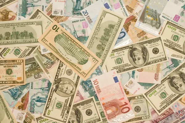 Světová měna - dolary, eura, rubly russ — Stock fotografie