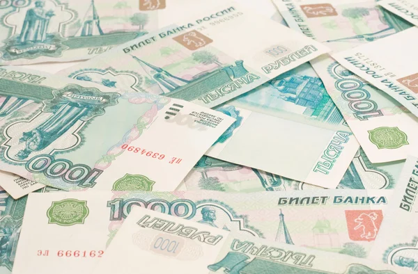 Primer plano de rublos rusos — Foto de Stock