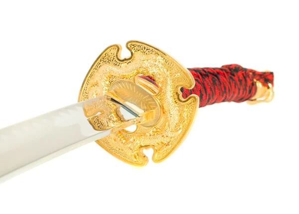 Close-up van de katana zwaard handvat en een lemmet — Stockfoto