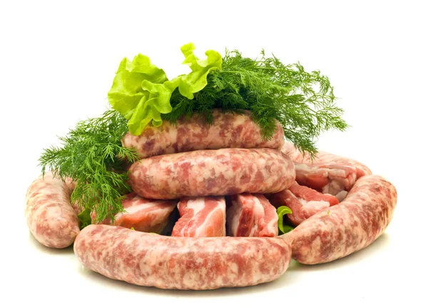 stock image Meat, Sausages, salad and green dill