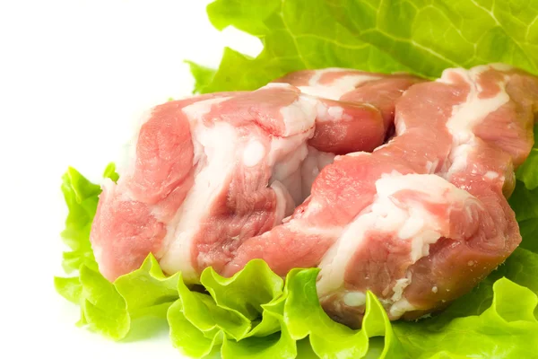 Trozos de carne de cerdo y ensalada verde —  Fotos de Stock