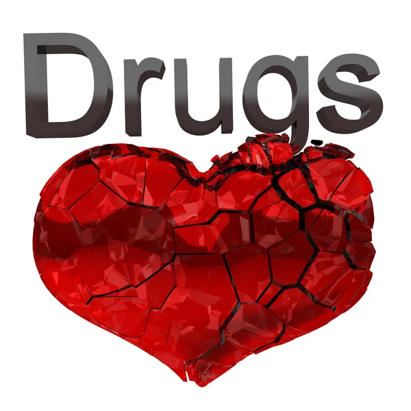 Betäubungsmittel und Drogen töten. Krachendes Herz isoliert — Stockfoto