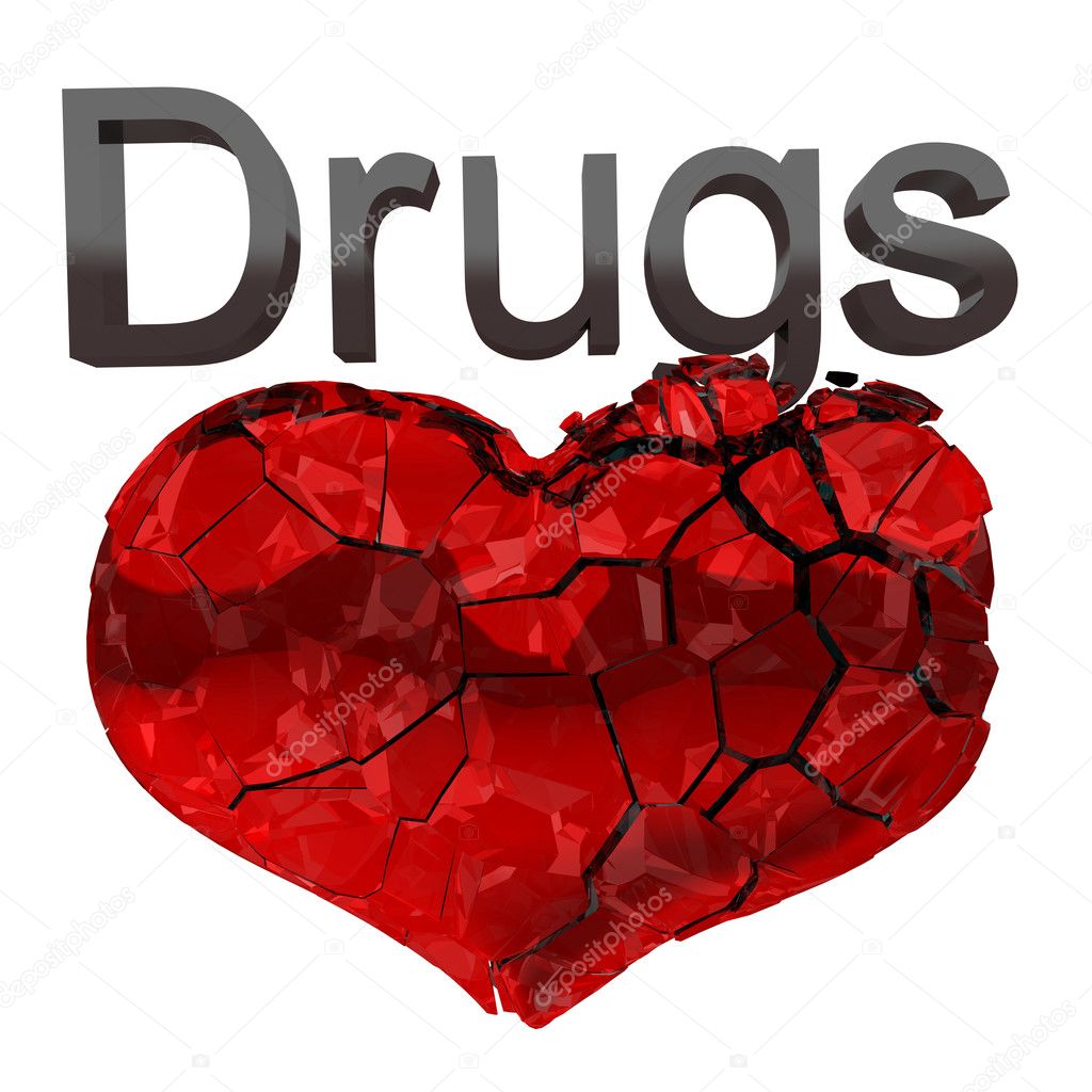 Narcotics and Drugs are killing. Crashing heart isolated
