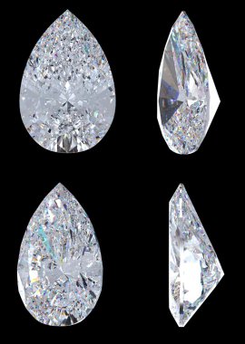 Top, bottom and side views of pear diamond clipart