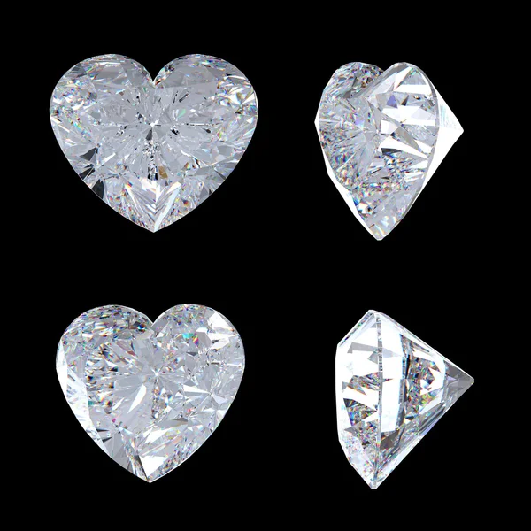 ハート型ダイヤモンドの上面と側面ビュー — ストック写真