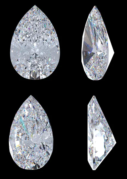 Vista superior, inferior e lateral do diamante de pêra — Fotografia de Stock