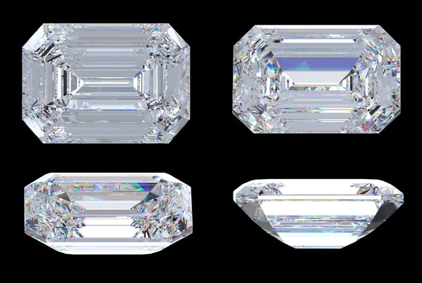 Vista superior, inferior e lateral do diamante esmeralda — Fotografia de Stock