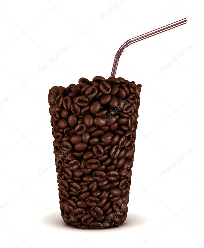 Glass shape made of coffee beans with straw