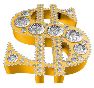 Golden 3D Dollar symbol incrusted with diamonds clipart