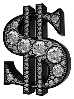 3D Dollar symbol incrusted with diamonds isolated clipart