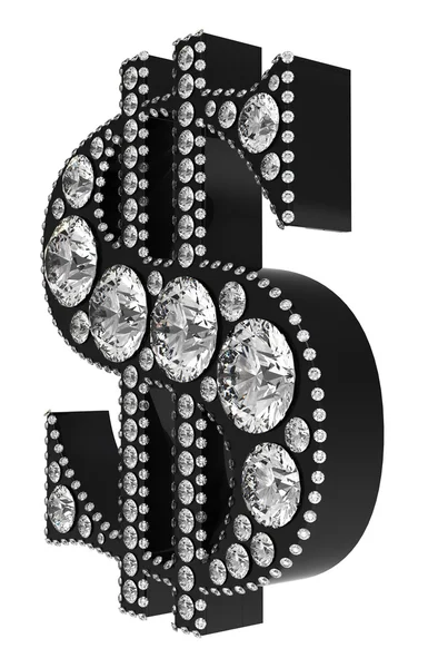 3D symbol dolaru incrusted s diamanty, samostatný — Stock fotografie