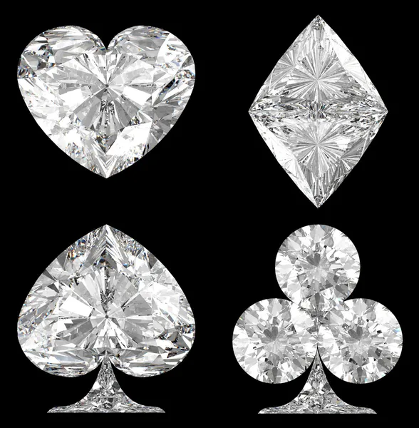 Diamant ve tvaru karty obleky nad černou — Stock fotografie