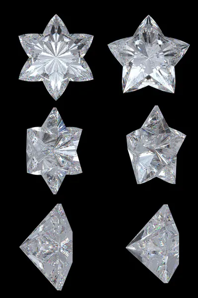 5 先の尖った、六つのポイントのダイヤモンドの星 — ストック写真