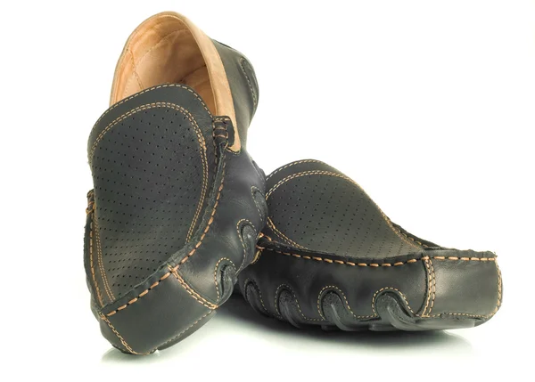 Modern footwear Black mens shoes moccasins — Stock Photo, Image