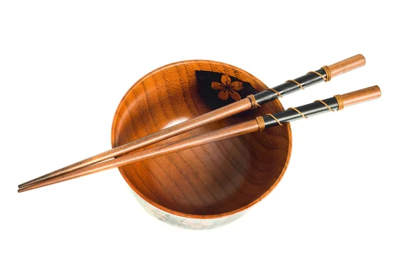 Vista superior de los palillos japoneses y un tazón —  Fotos de Stock
