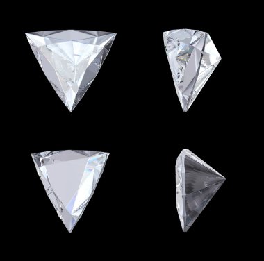 Top, bottom and side views of trillion diamond clipart