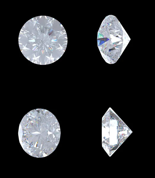 Ober-, Unter- und Seitenansichten brillanter Diamanten — Stockfoto