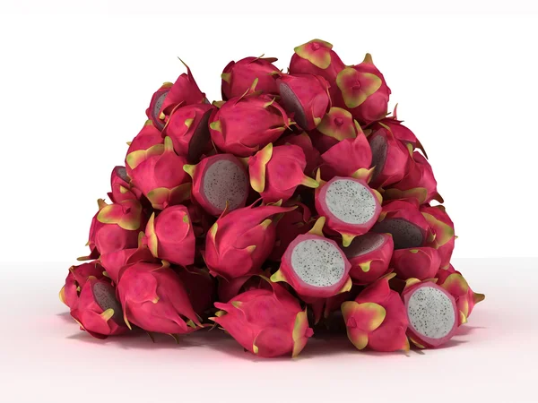 Stapel of heap van dragon fruit over Wit — Stockfoto