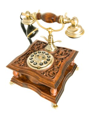 antika telefon üzerinde beyaz izole
