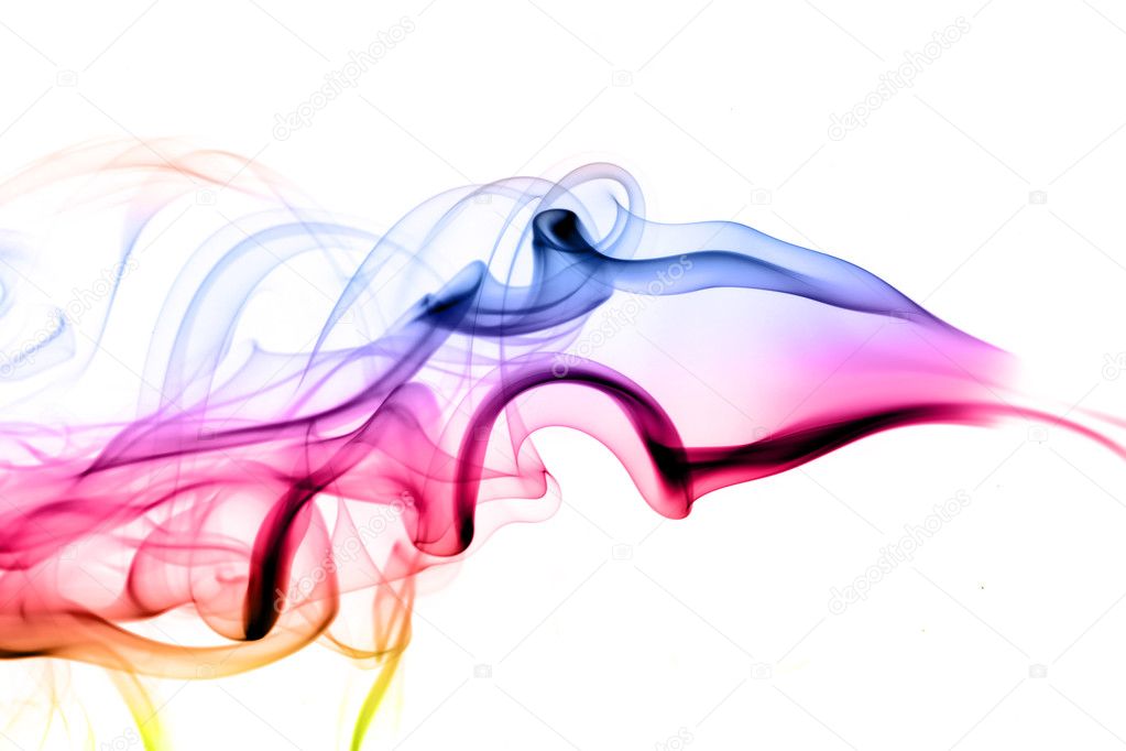 Abstract puff of colored smoke on white