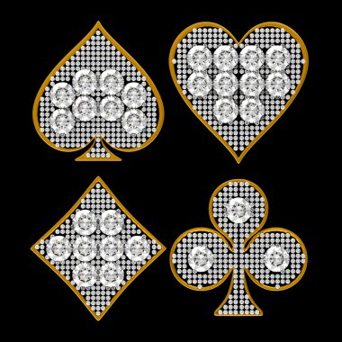 Diamond shaped Card Suits with golden framing clipart
