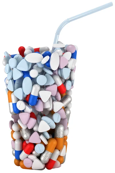 Forma de vidro montado de drogas e pílulas — Fotografia de Stock