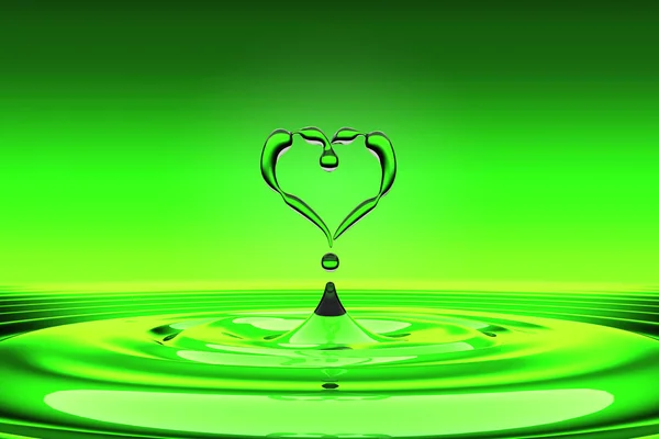 Kalp yeşil su damlası şeklinde — Stok fotoğraf
