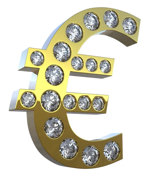 Incrusted 与钻石的 3d 欧元符号 — 图库照片