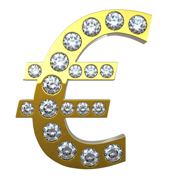 Golden Euro currency symbol with diamonds — Stock Photo, Image