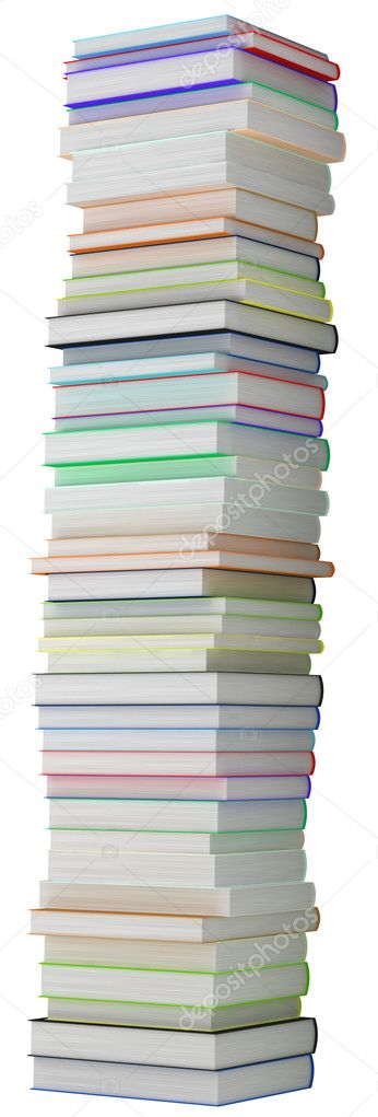 Education and knowledge. Tall heap of hardcovered books