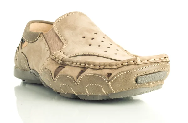 Closeup of Modern beige mens moccasin — Stock Photo, Image