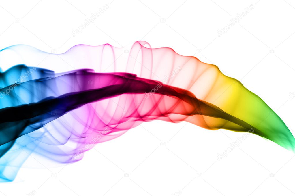 Abstract colorful smoke swirl on white
