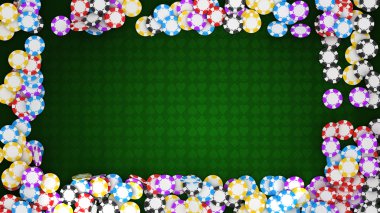 Casino or roulette chips frame on green table clipart