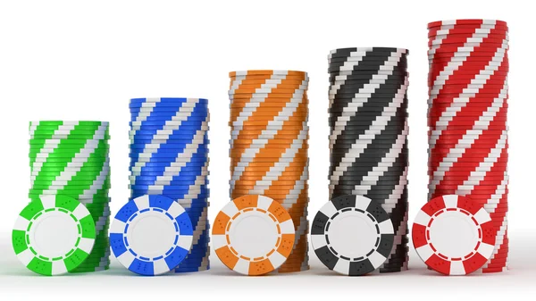 Casino o fichas de ruleta se apila sobre blanco —  Fotos de Stock