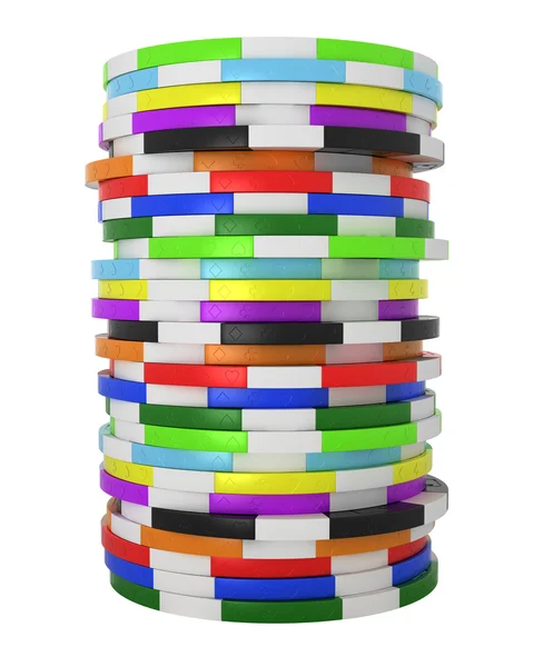 Gekleurde casino of roulette chips stapel geïsoleerd — Stockfoto