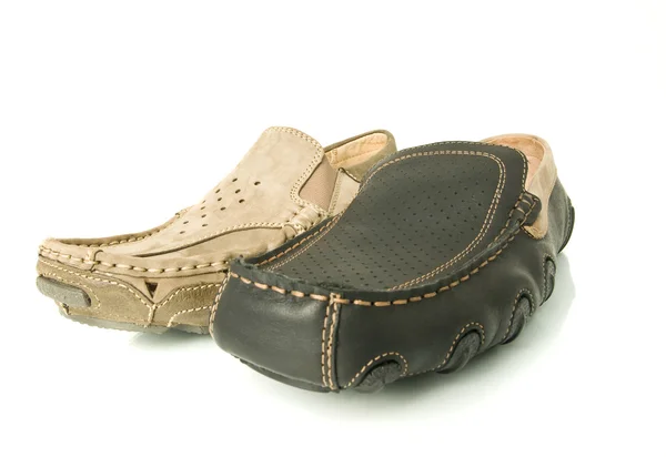 Modern beige and black mens moccasins — Stock Photo, Image