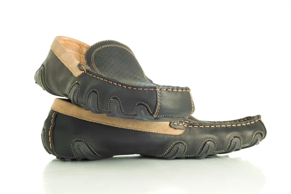 Trendy black mens shoes moccasins — Stock Photo, Image