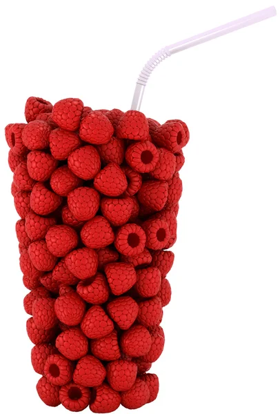 Raspberry Glass shape with straw — Stock Photo, Image