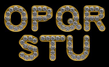 Golden O, P, R, S, T, Q, U letters incrusted with diamonds clipart