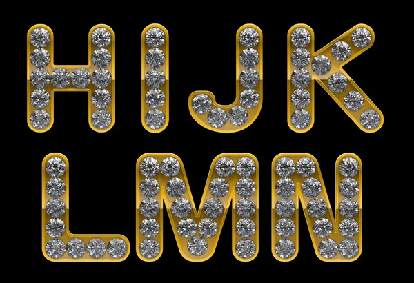 Goldene h, i, j, k, l, m, n, mit Diamanten verkrustete Buchstaben — Stockfoto