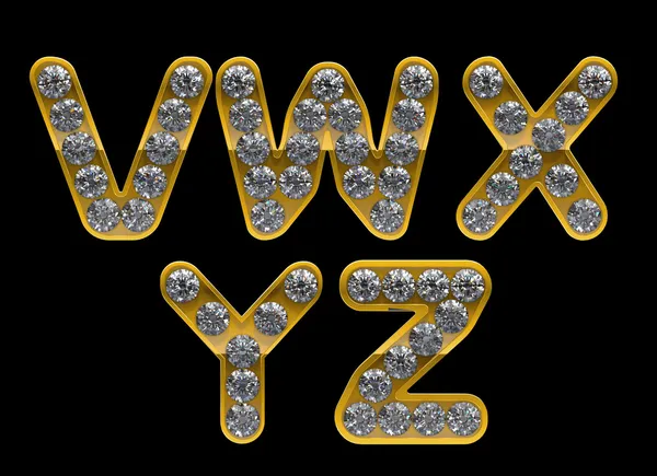 Oro V, Z, W, X, Y letras incrustadas con diamantes — Foto de Stock