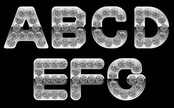 Silver A, B, C, D, E, F, G letters incrusted with diamonds — Stock Photo, Image