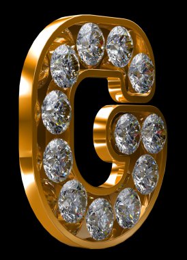 Golden G letter incrusted with diamonds clipart