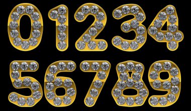 Golden 0 - 9 numerals incrusted with diamonds clipart