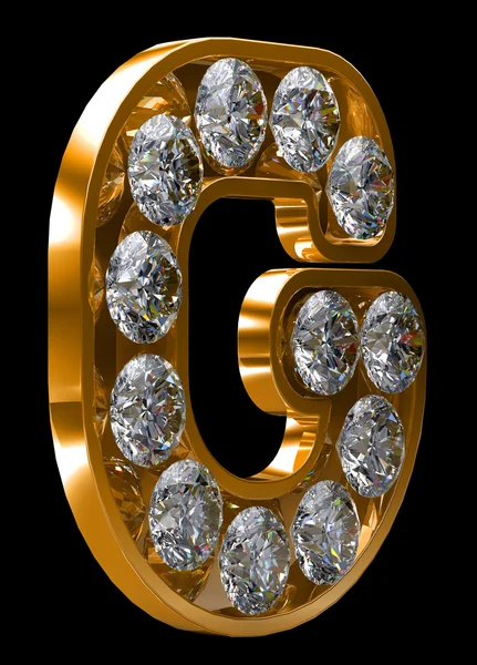 Goldener g-Buchstabe mit Diamanten verkrustet — Stockfoto