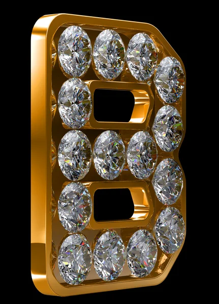 Lettera B dorata incrostata di diamanti — Foto Stock